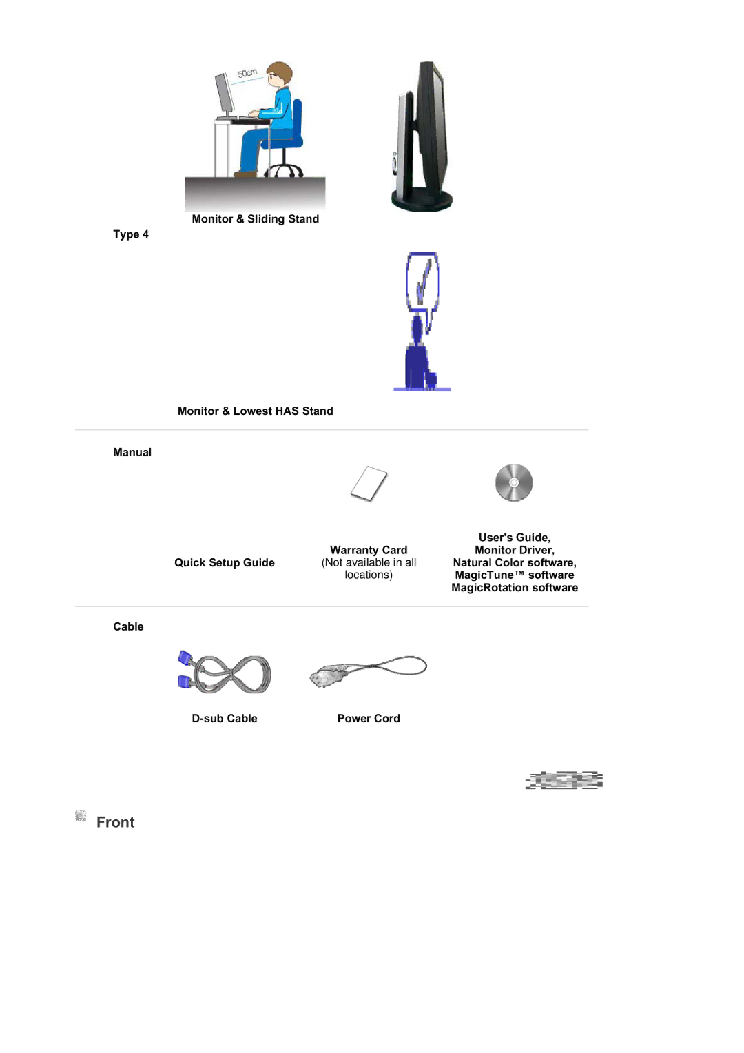 Samsung 940N, 940T, 940B, 940FN, 740B, 740N, 740T, 540B manual Natural Color software, Cable Sub Cable Power Cord 