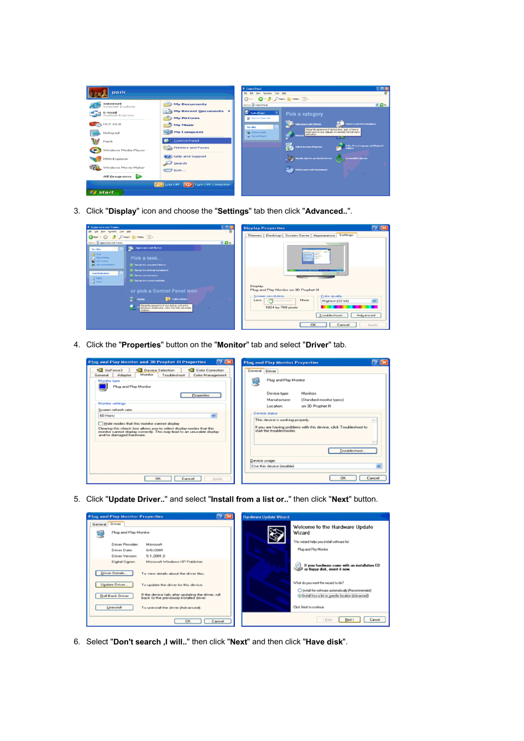 Samsung 940B, 940T, 940FN, 940N, 740B, 740N, 740T, 540B manual Click Display icon and choose the Settings tab then click Advanced 