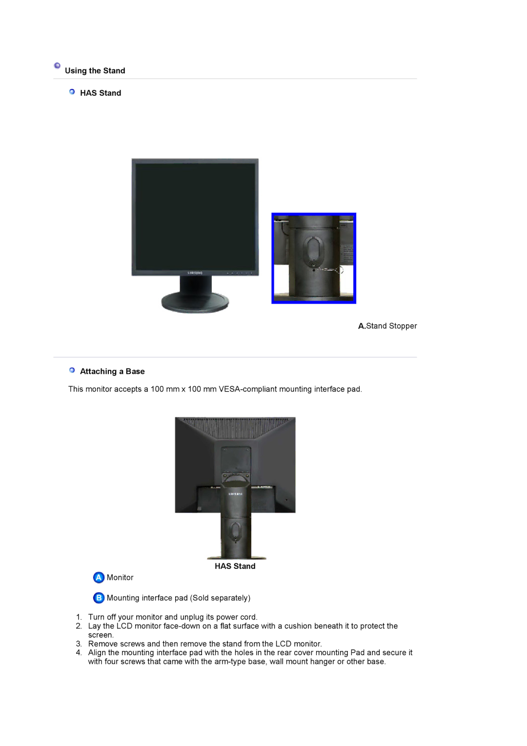 Samsung 940T manual Using the Stand Has Stand 