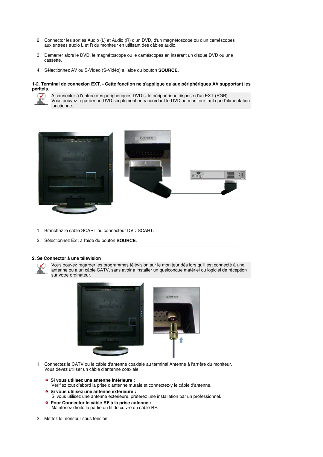 Samsung 741MP, 941MP manual Se Connector à une télévision, Si vous utilisez une antenne intérieure 