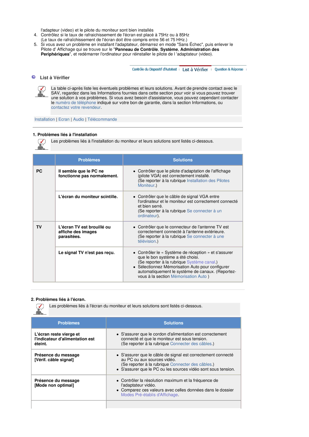 Samsung 941MP, 741MP manual List à Vérifier 