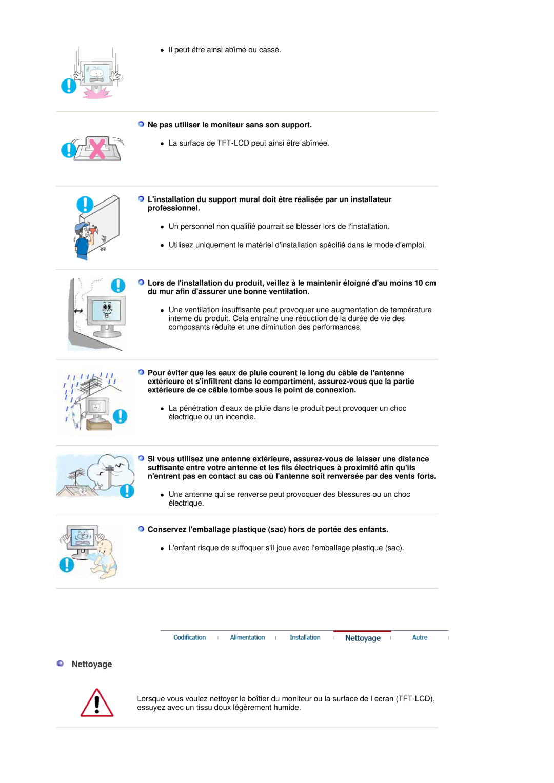 Samsung 741MP, 941MP manual Nettoyage, Ne pas utiliser le moniteur sans son support 