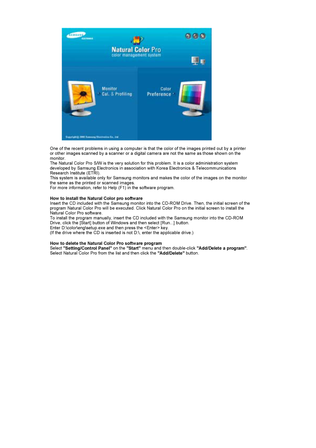 Samsung 941MP, 741MP manual How to install the Natural Color pro software 