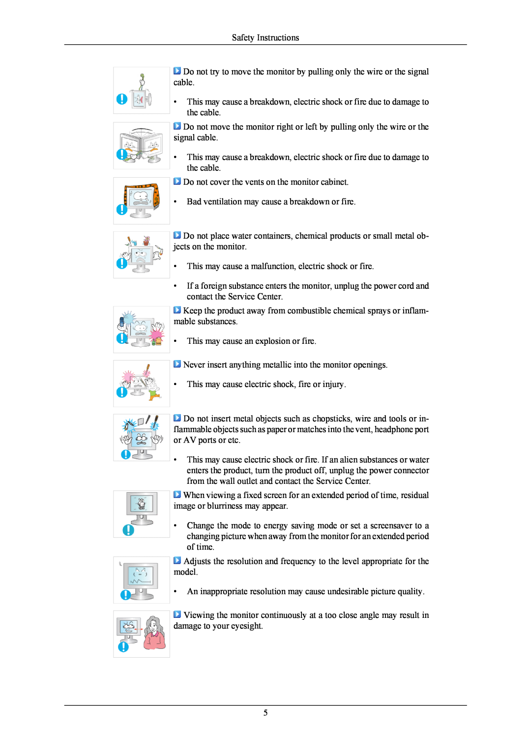 Samsung 943BX Safety Instructions, Do not cover the vents on the monitor cabinet, This may cause an explosion or fire 