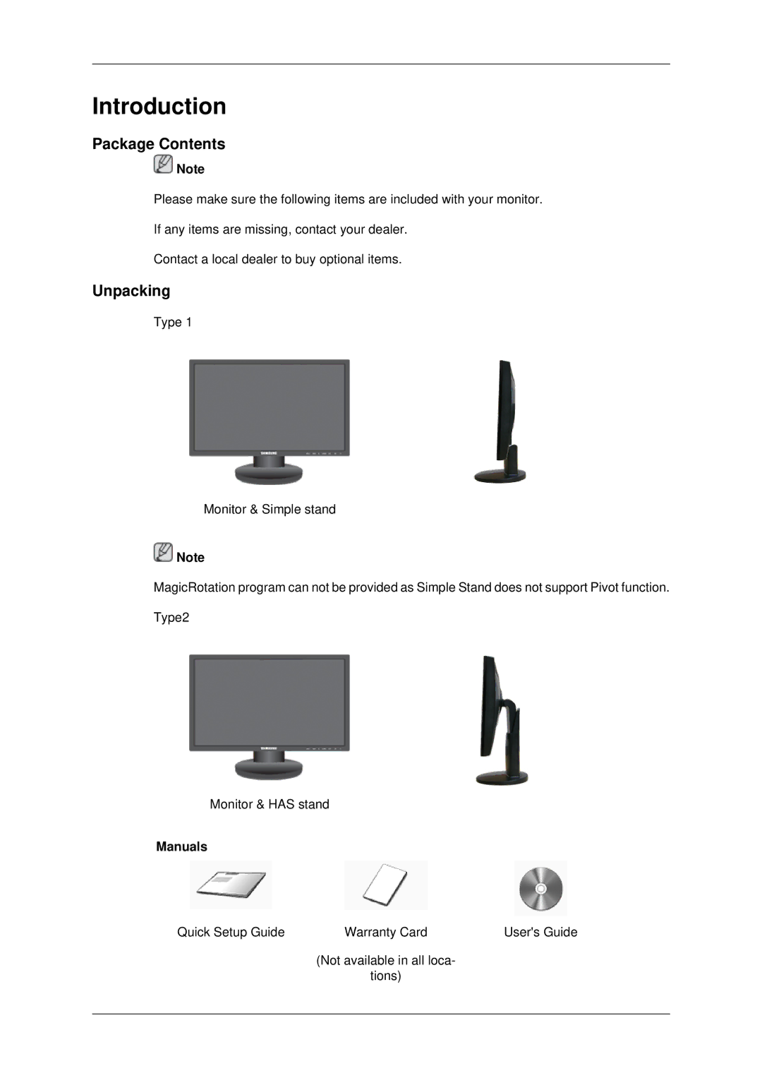 Samsung 943EWX, 2243EWX, 2043EWX user manual Package Contents, Unpacking 