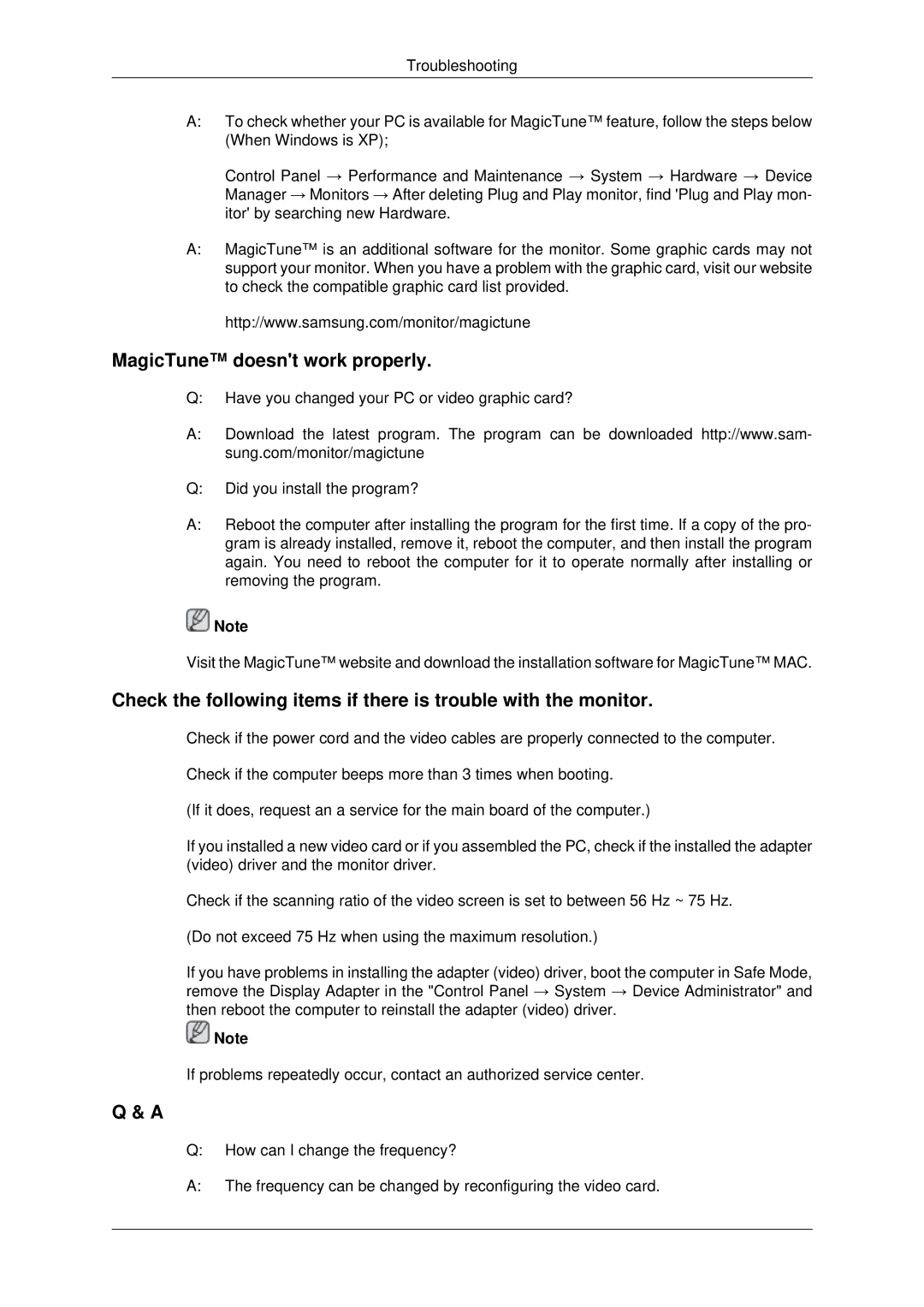 Samsung 943EWX, 2243EWX, 2043EWX user manual MagicTune doesnt work properly 