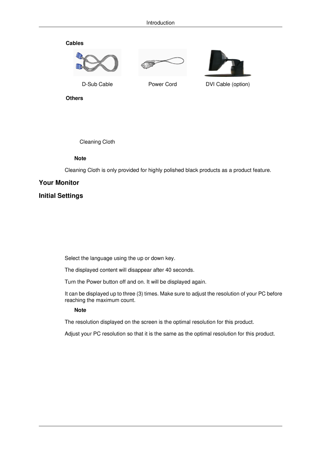 Samsung 2043EWX, 943EWX, 2243EWX user manual Your Monitor Initial Settings, Others 