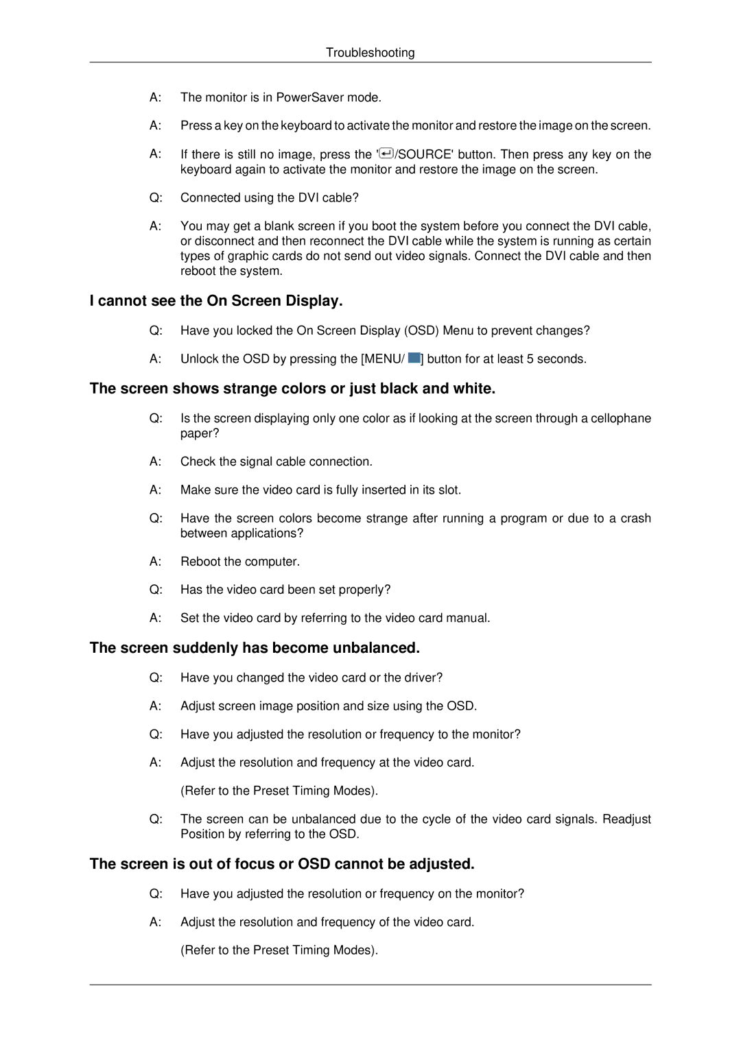 Samsung 2043EWX, 943EWX, 2243EWX user manual Cannot see the On Screen Display 