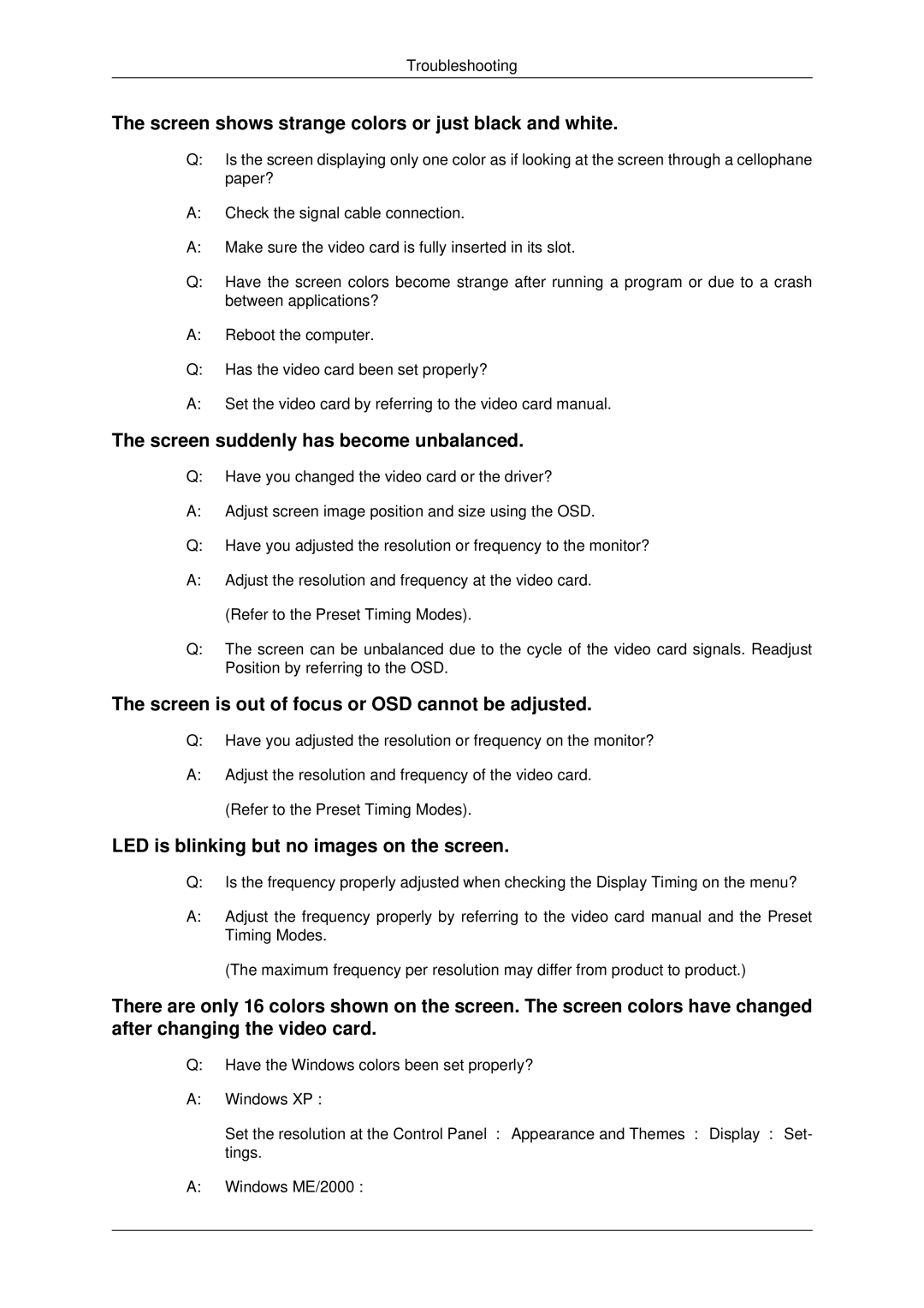 Samsung 2043EWX, 943EWX, 2243EWX user manual Screen shows strange colors or just black and white 