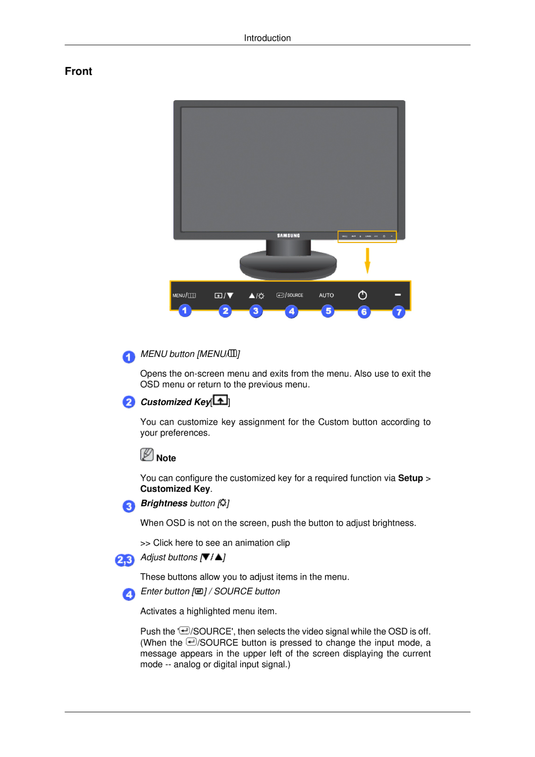 Samsung 943EWX, 2243EWX, 2043EWX user manual Front, Menu button Menu 