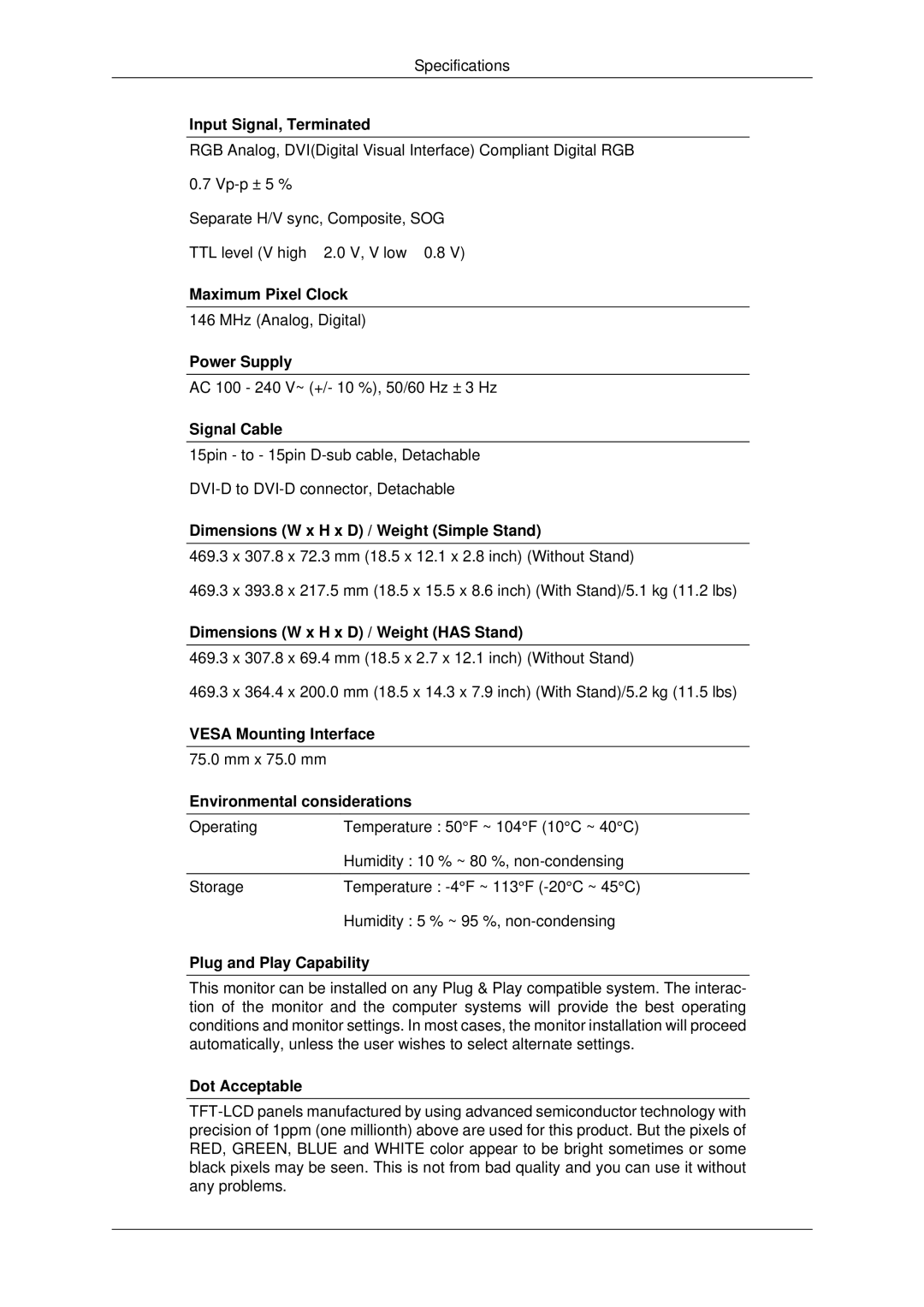 Samsung 943EWX, 2243EWX, 2043EWX user manual Input Signal, Terminated 