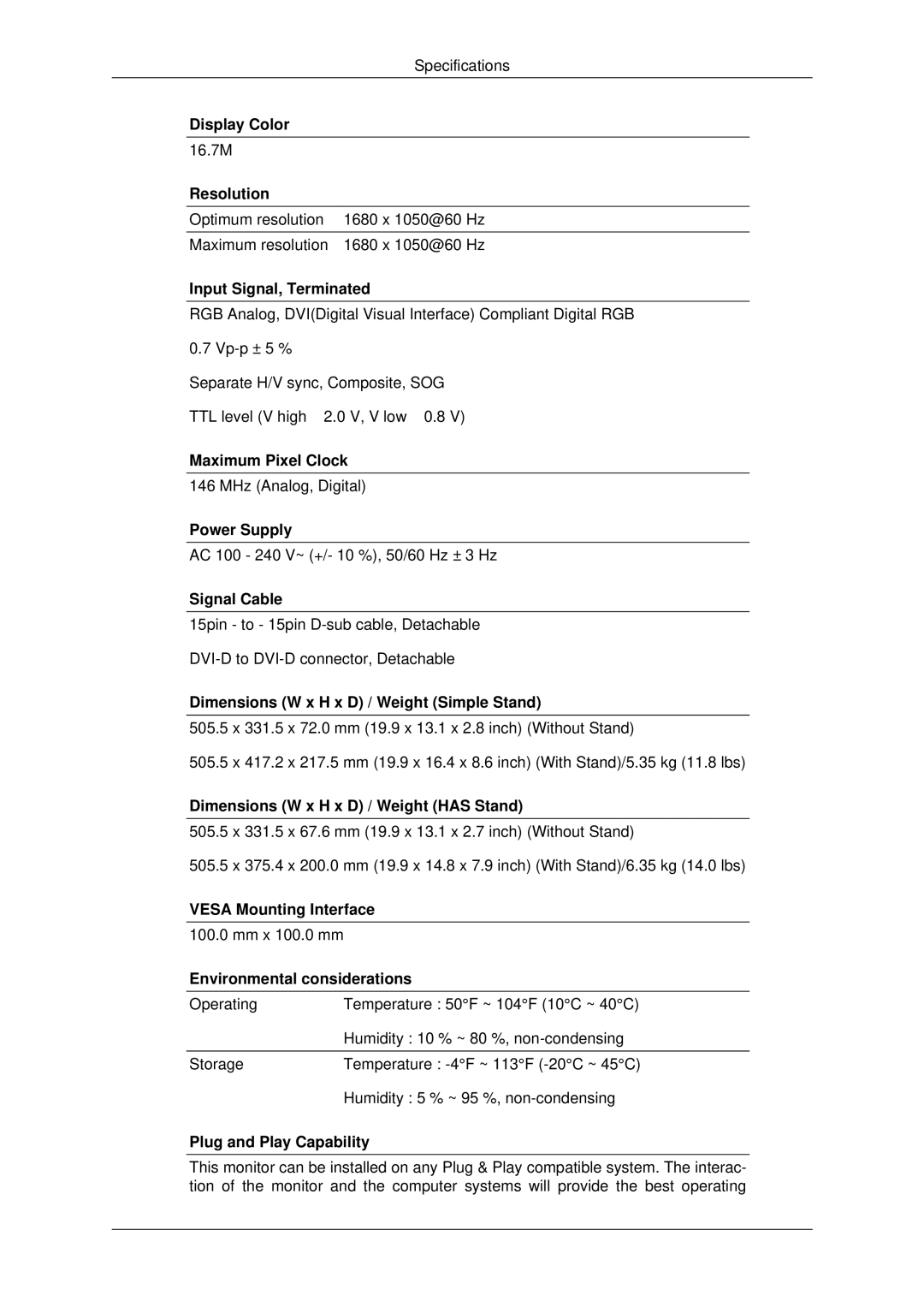 Samsung 943EWX, 2243EWX, 2043EWX user manual Mm x 100.0 mm 