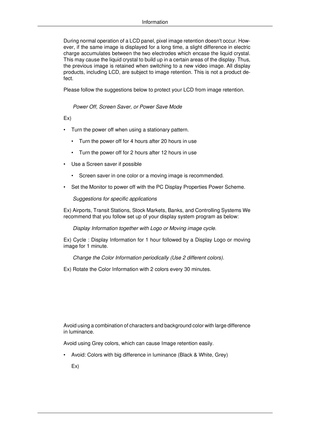 Samsung 2043EWX, 943EWX, 2243EWX user manual Display Information together with Logo or Moving image cycle 