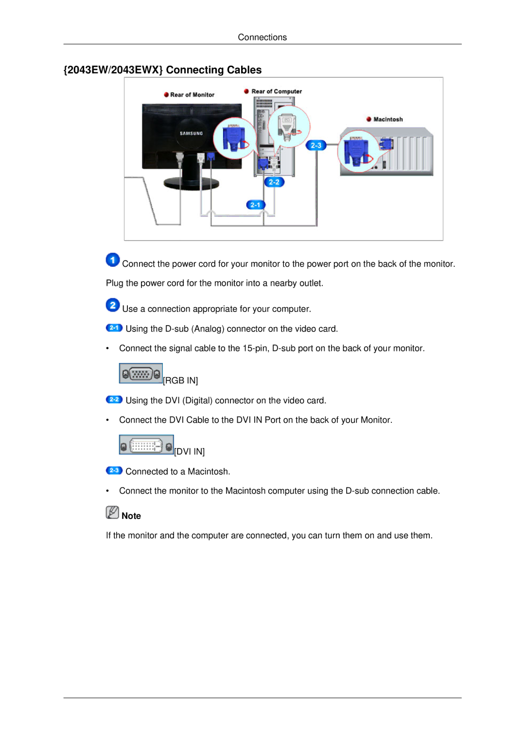 Samsung 943EWX, 2243EWX user manual 2043EW/2043EWX Connecting Cables 