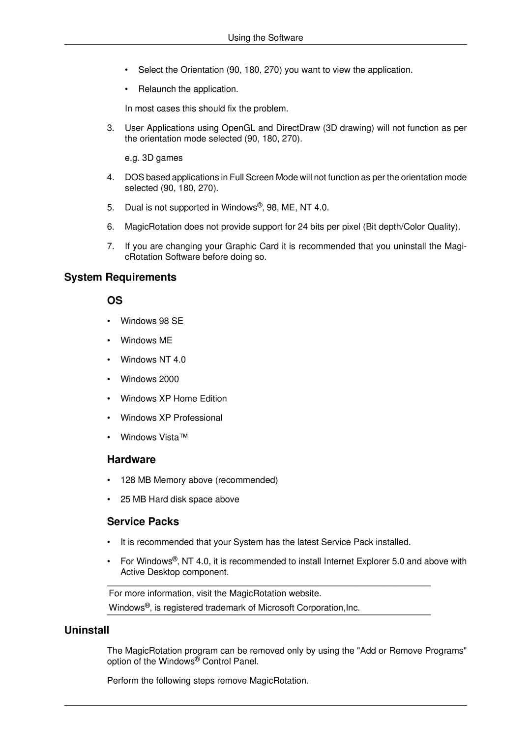 Samsung 943EWX, 2243EWX, 2043EWX user manual Service Packs 