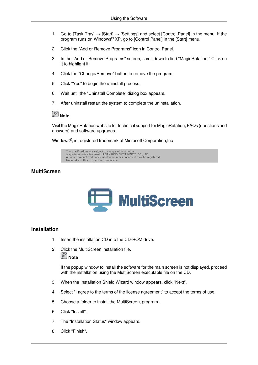 Samsung 943EWX, 2243EWX, 2043EWX user manual MultiScreen Installation 