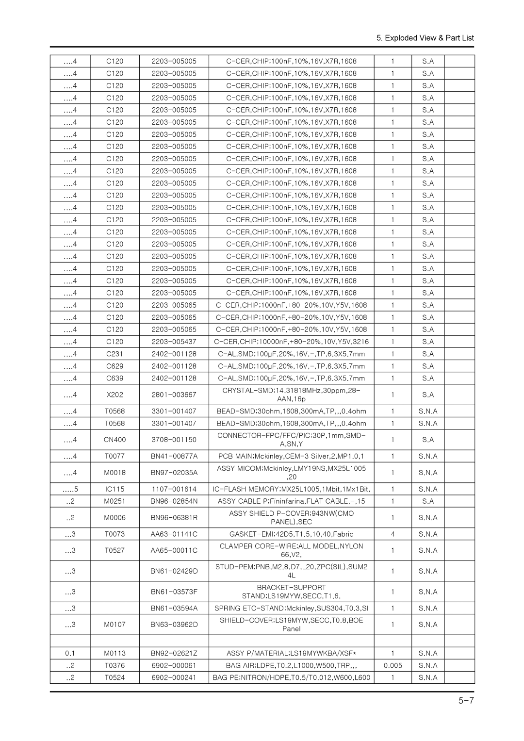 Samsung 943NWX service manual Clamper CORE-WIREALL MODEL,NYLON 