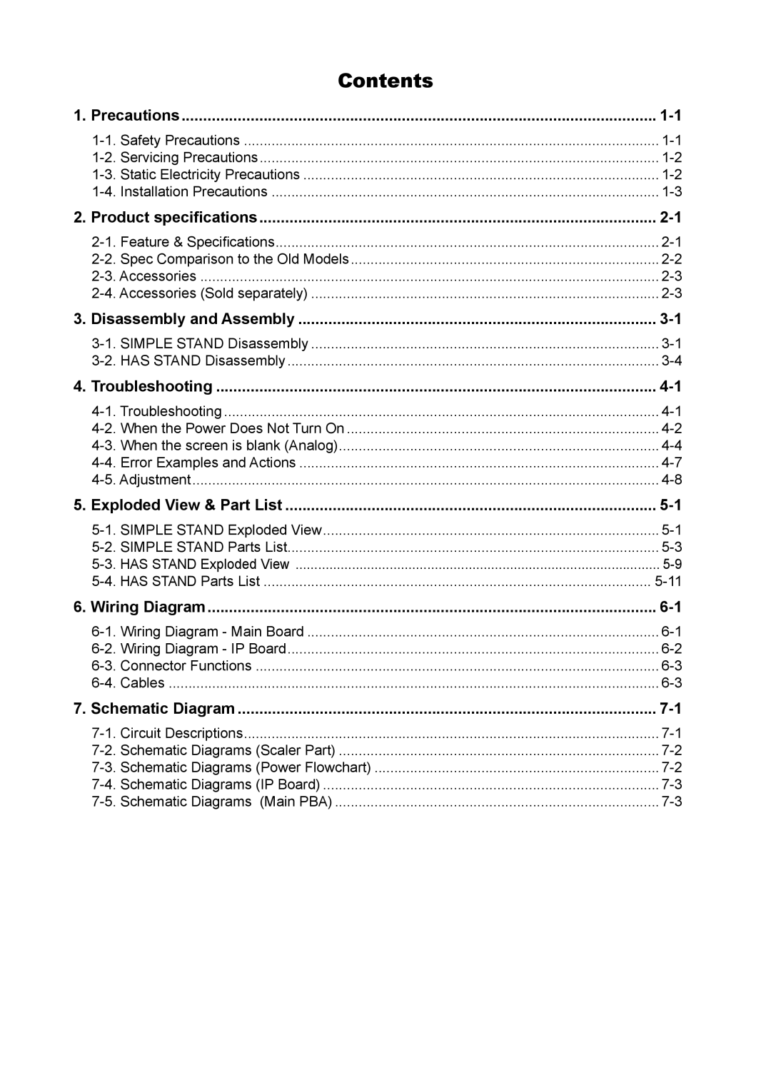 Samsung 943NWX service manual Contents 