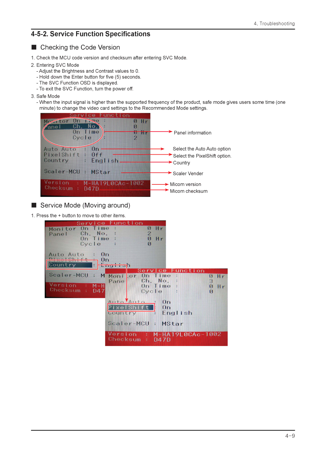 Samsung 943NWX service manual Service Function Specifications,  Checking the Code Version 