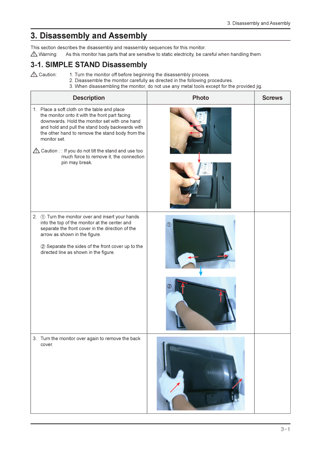 Samsung 943NWX service manual Disassembly and Assembly, Simple Stand Disassembly 