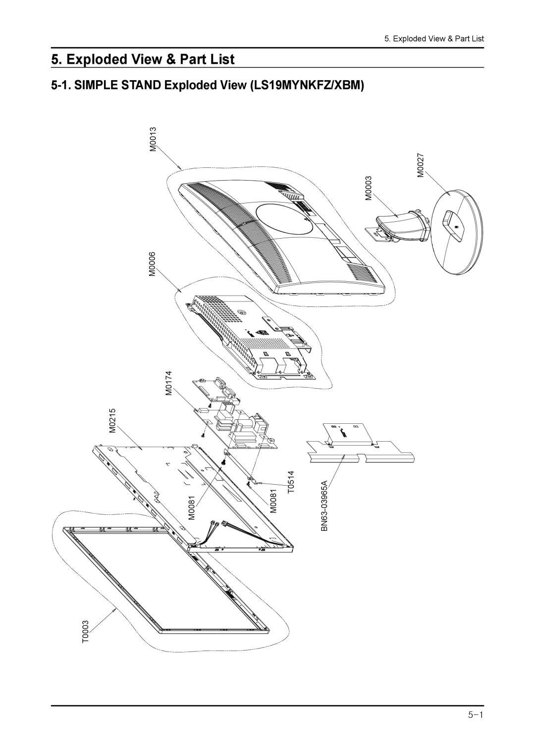 Samsung 943NWX service manual Exploded View & Part List, Simple Stand Exploded View LS19MYNKFZ/XBM 