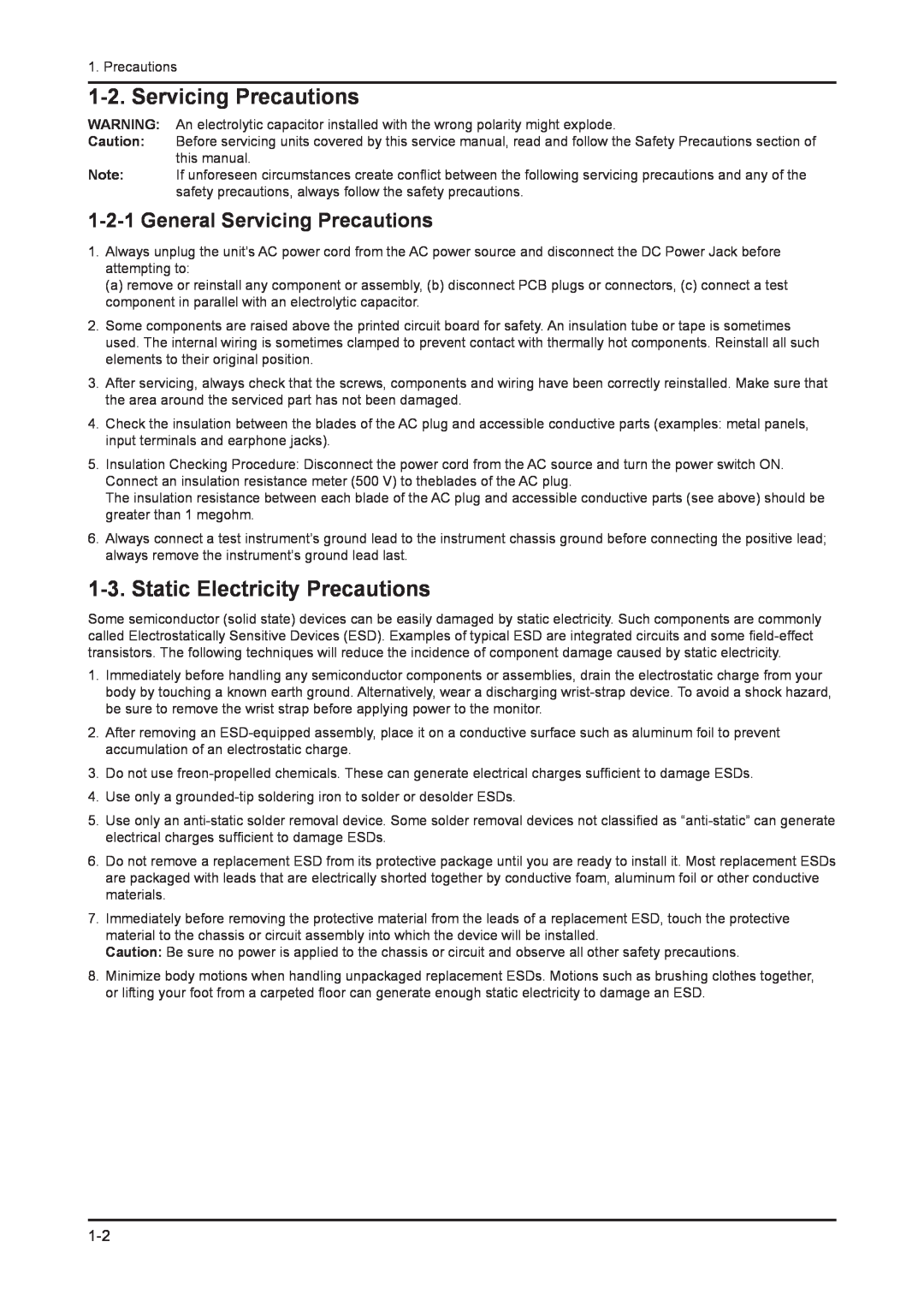 Samsung 943NWX service manual Static Electricity Precautions, General Servicing Precautions 