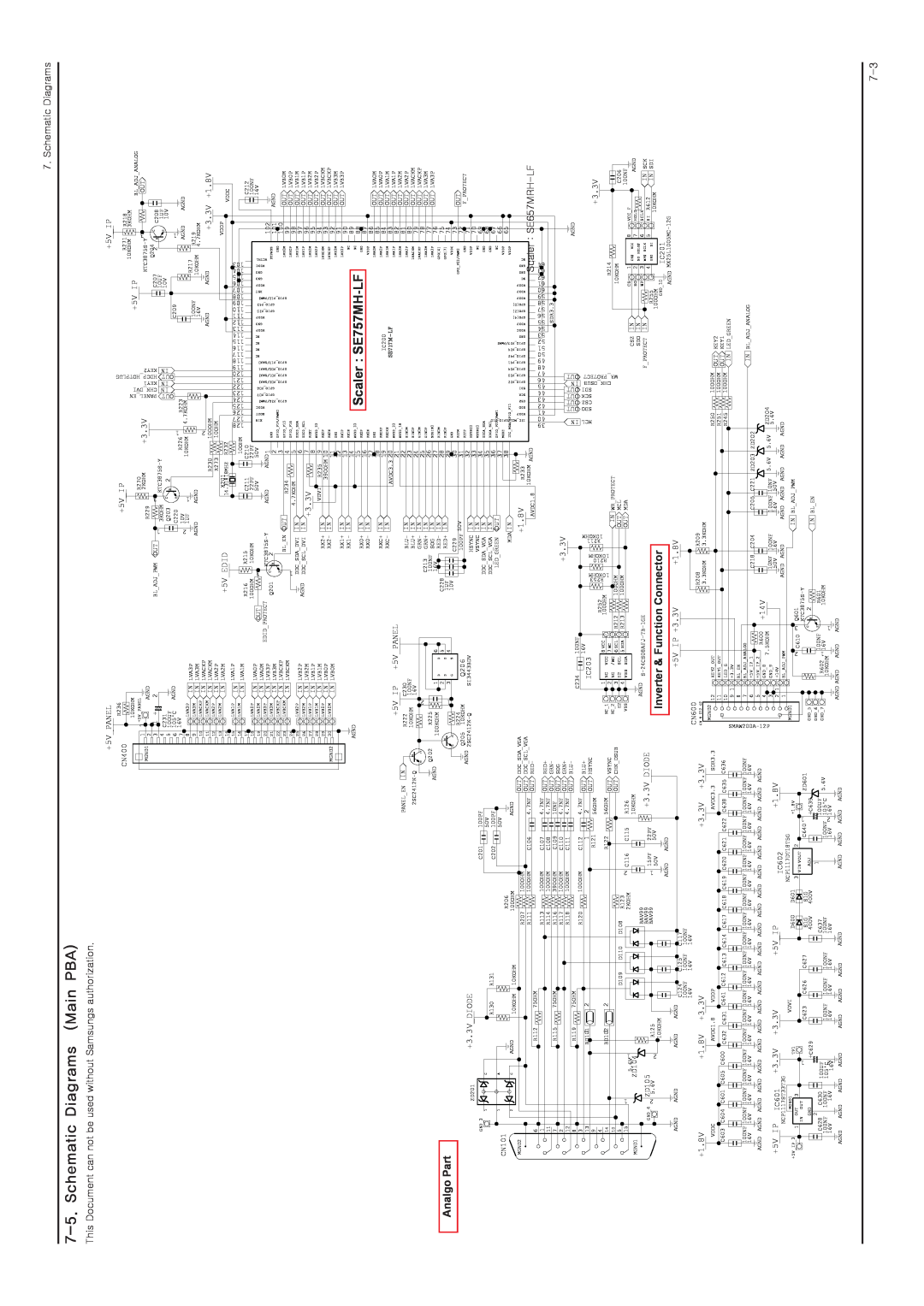 Samsung 943NWX service manual Schematic Diagrams Main PBA, Scaler SE757MH-LF, Analgo Part, Inverter & Function Connector 