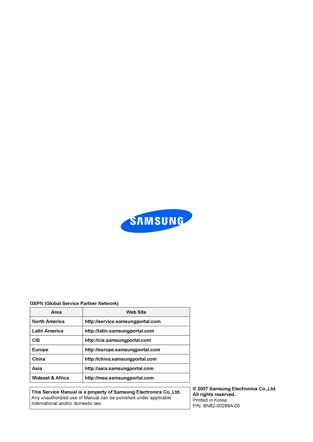 Samsung 943NWX service manual GSPN Global Service Partner Network 