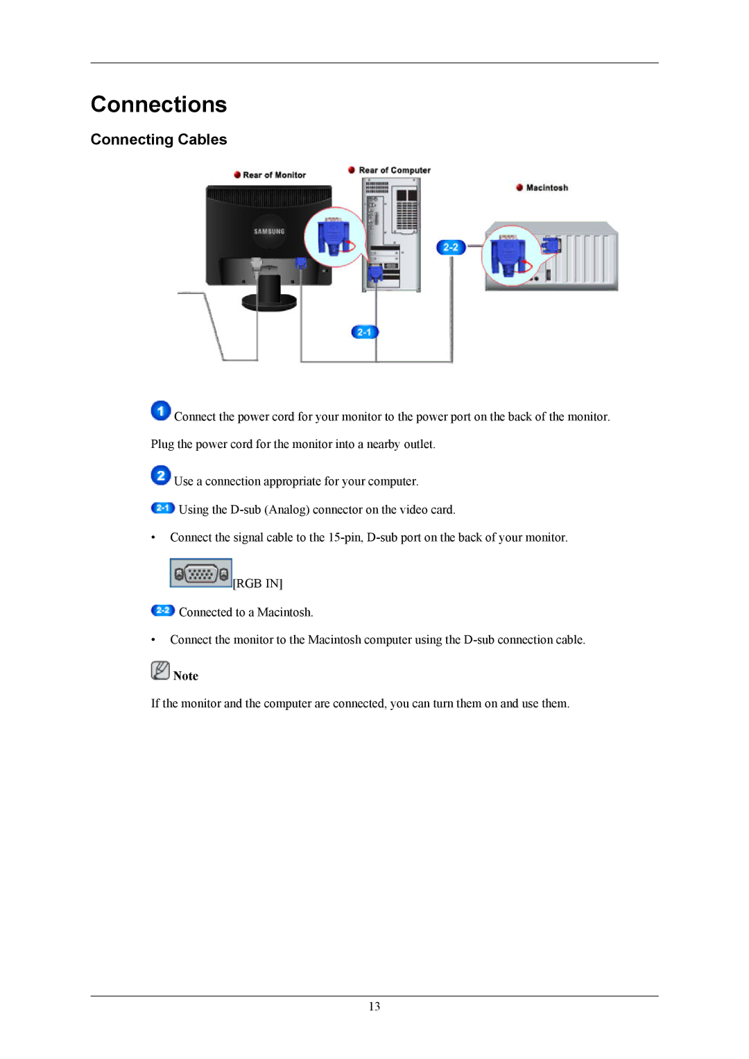 Samsung 743NX, 943NX user manual Connections, Connecting Cables 