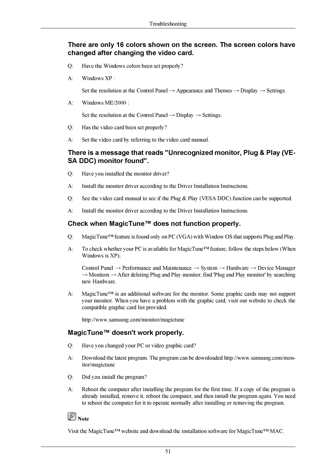 Samsung 943NX, 743NX user manual Check when MagicTune does not function properly, MagicTune doesnt work properly 