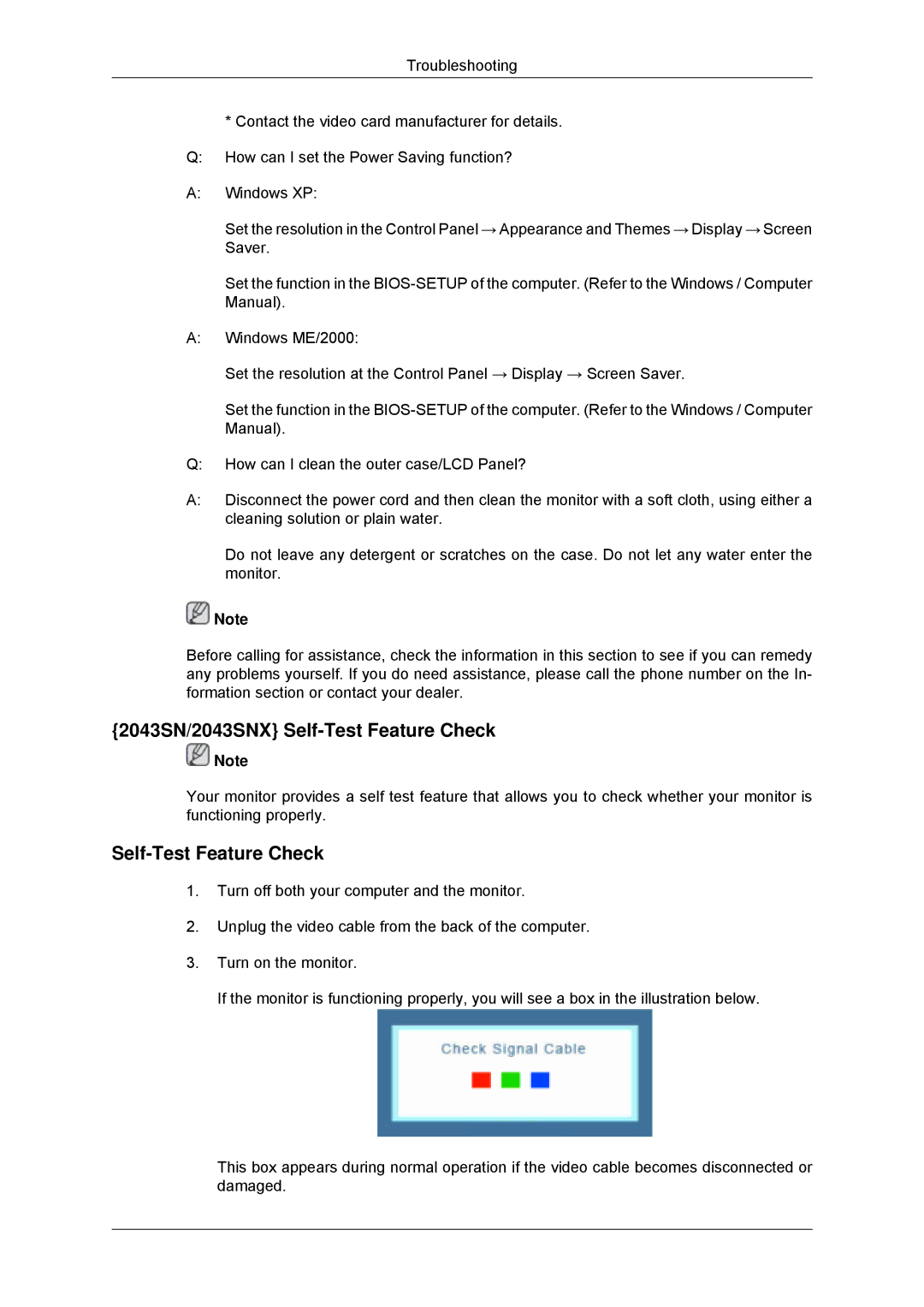 Samsung 2243LNX, 943SNX, 2243SNX user manual 2043SN/2043SNX Self-Test Feature Check 