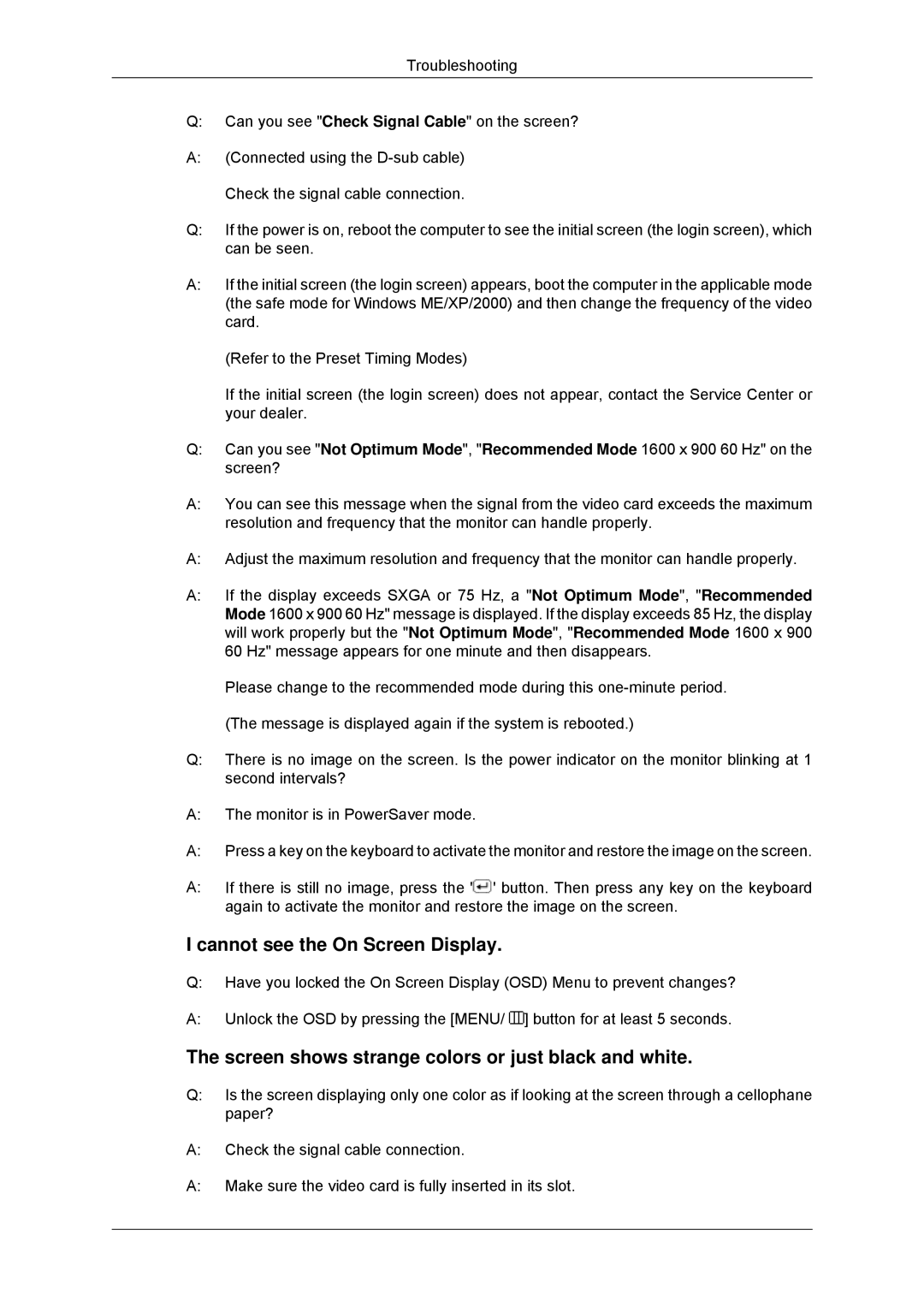 Samsung 943SNX, 2243LNX, 2043SNX, 2243SNX user manual Cannot see the On Screen Display 