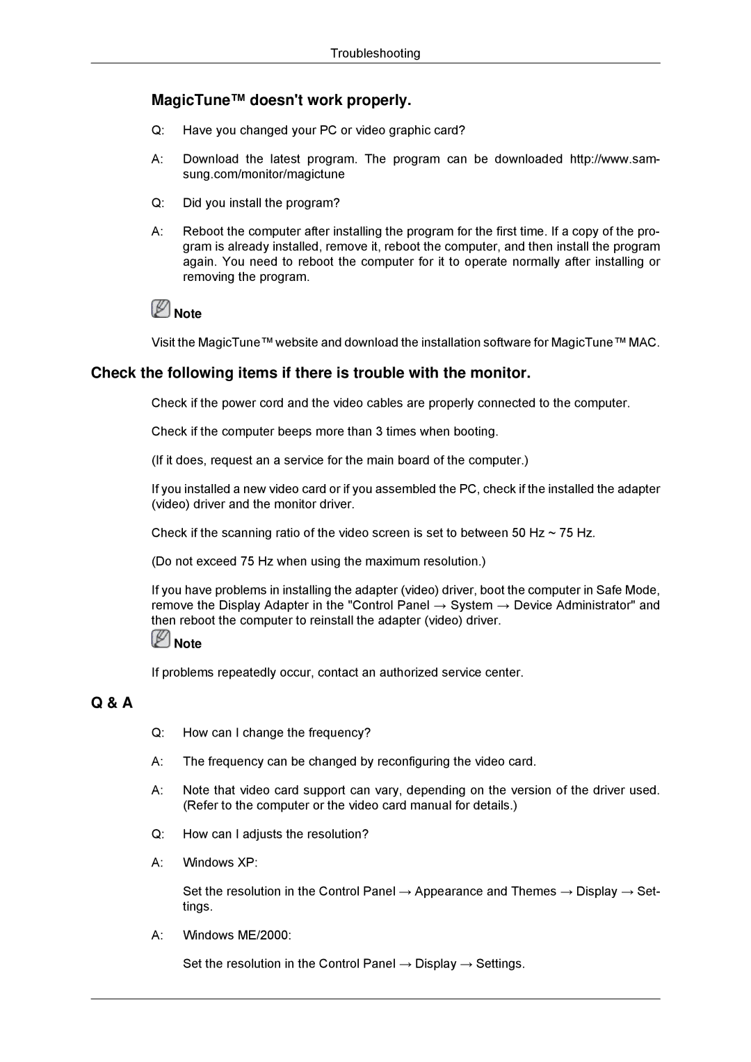 Samsung 943SNX, 2243LNX, 2043SNX, 2243SNX user manual MagicTune doesnt work properly 