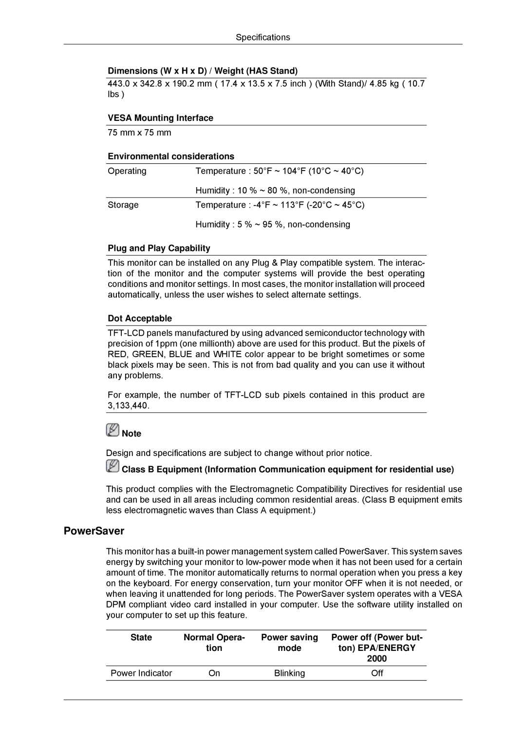 Samsung 2043SNX, 943SNX, 2243LNX, 2243SNX user manual PowerSaver 