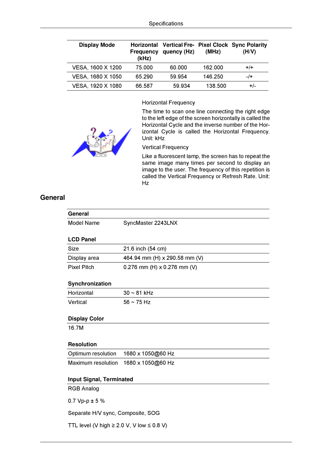 Samsung 943SNX, 2043SNX, 2243SNX user manual Model Name SyncMaster 2243LNX 