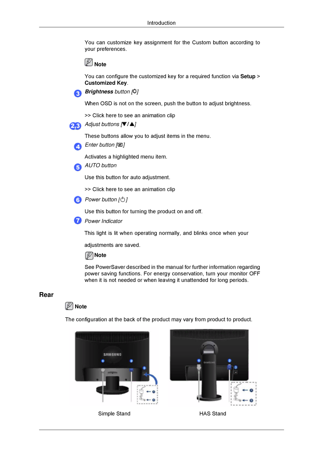 Samsung 2043SNX, 943SNX, 2243LNX, 2243SNX user manual Rear 