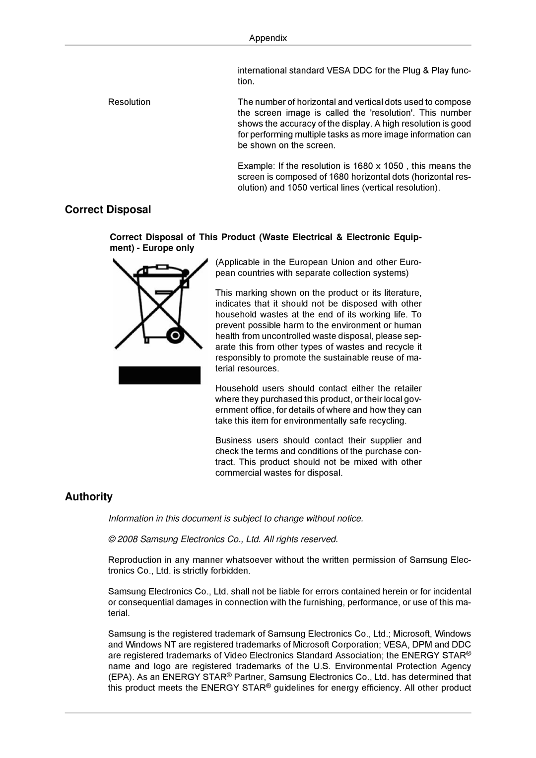 Samsung 943SNX, 2243LNX, 2043SNX, 2243SNX user manual Example If the resolution is 1680 x 1050 , this means 