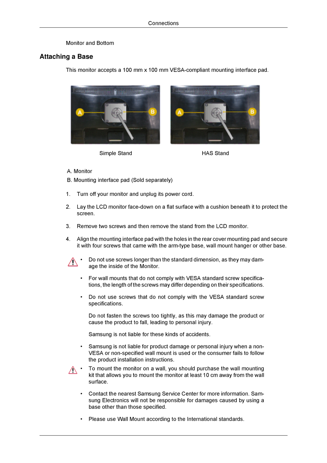 Samsung 943SNX, 2243LNX, 2043SNX, 2243SNX user manual Connections Monitor and Bottom 