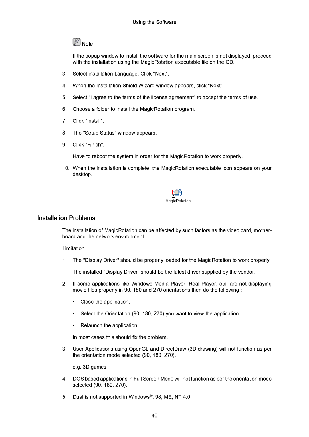 Samsung 943SNX, 2243LNX, 2043SNX, 2243SNX user manual Installation Problems 