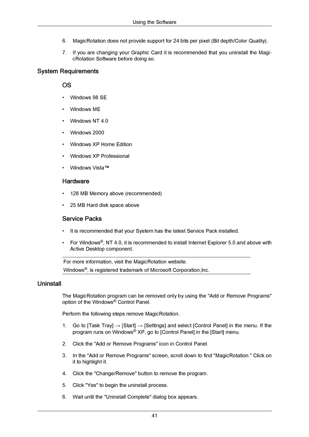 Samsung 2243SNX, 943SNX, 2243LNX, 2043SNX user manual System Requirements, Service Packs 