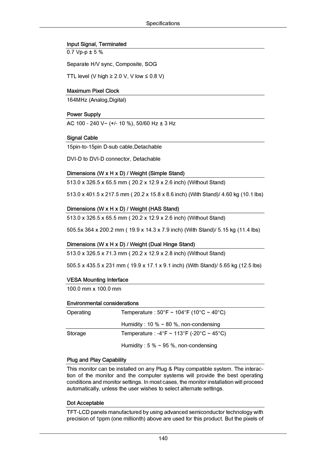 Samsung 943SWX user manual 164MHz Analog,Digital 