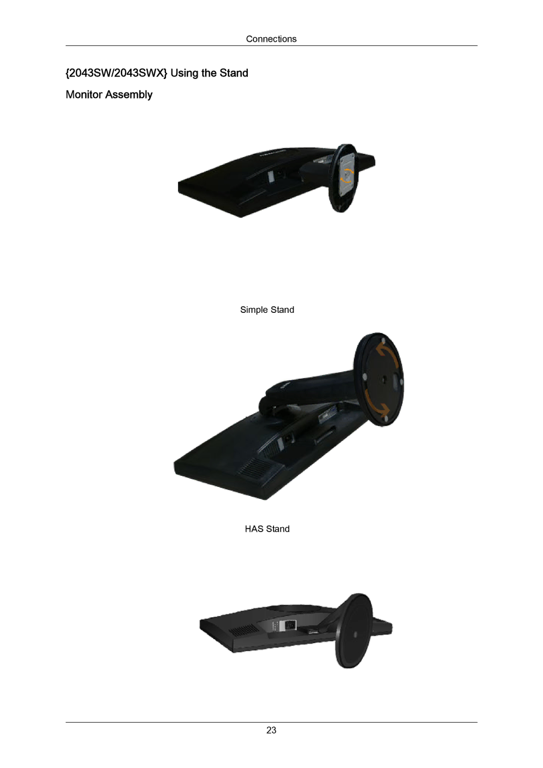 Samsung 943SWX user manual 2043SW/2043SWX Using the Stand Monitor Assembly 