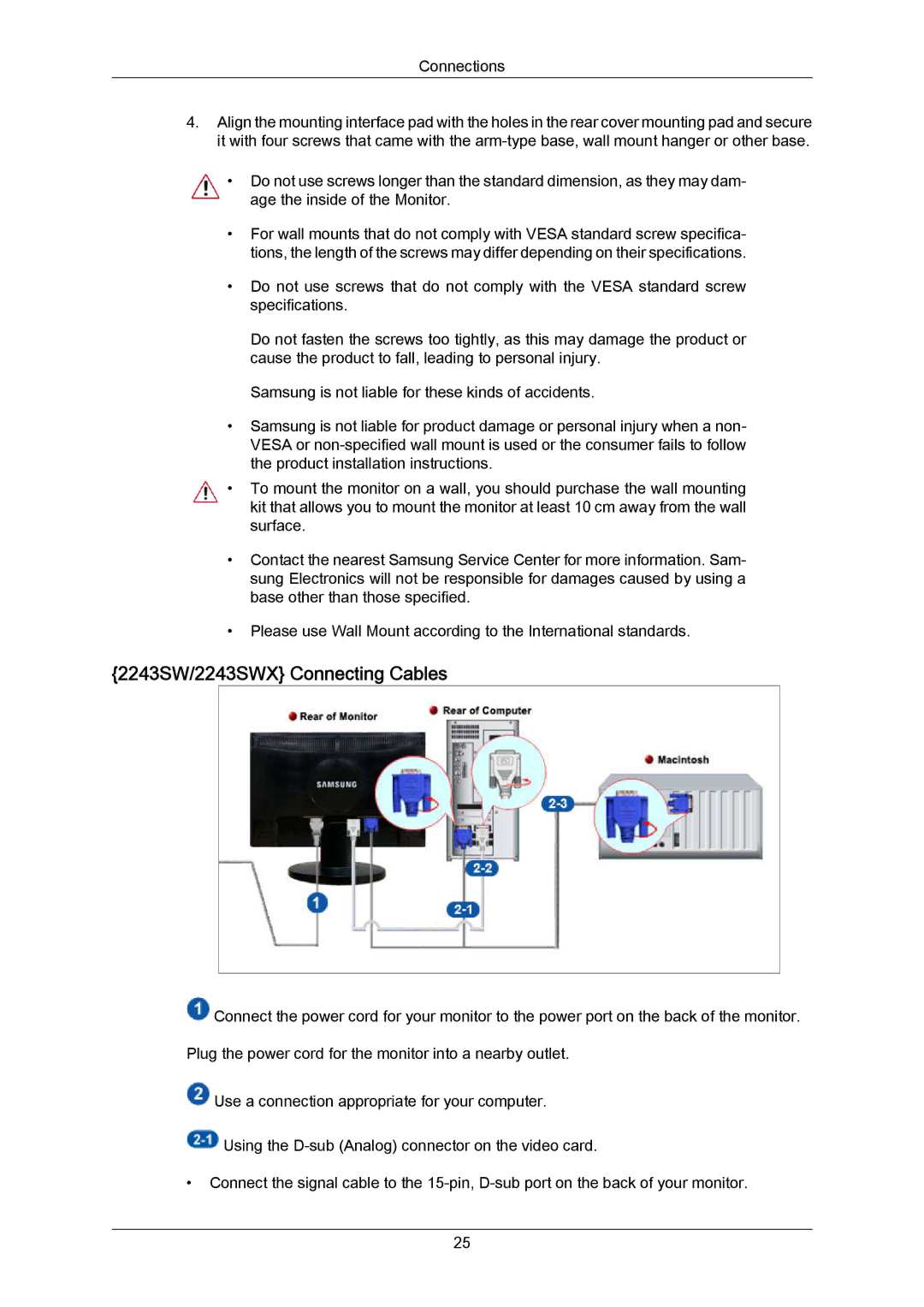 Samsung 943SWX user manual 2243SW/2243SWX Connecting Cables 