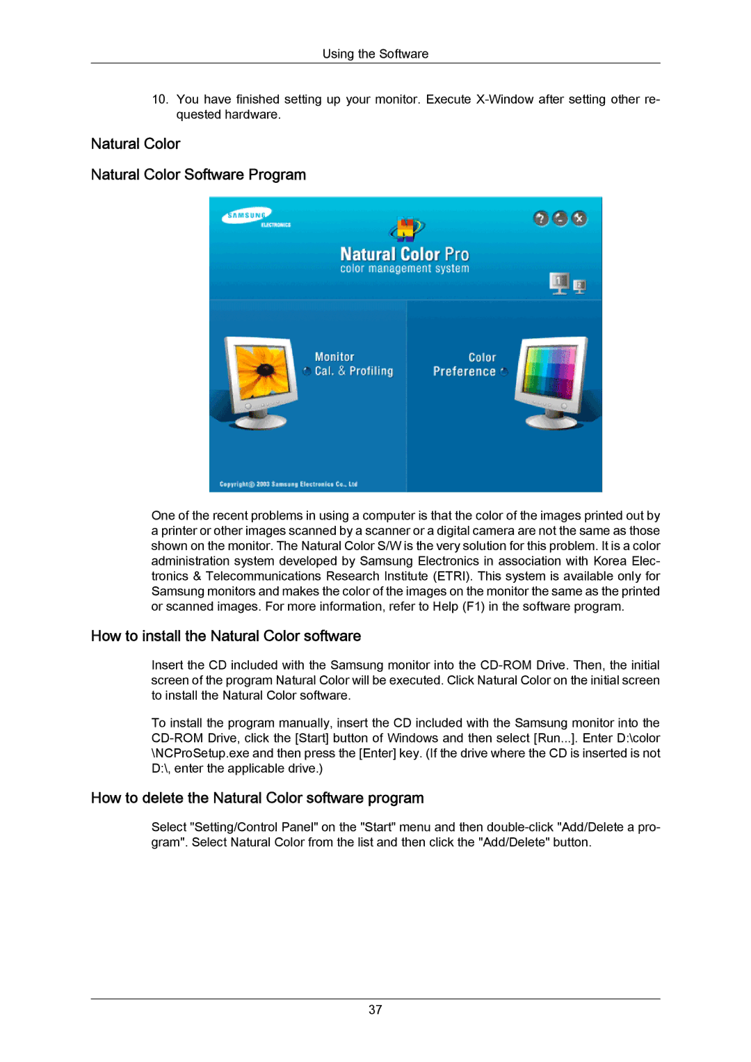 Samsung 943SWX user manual Natural Color Natural Color Software Program, How to install the Natural Color software 