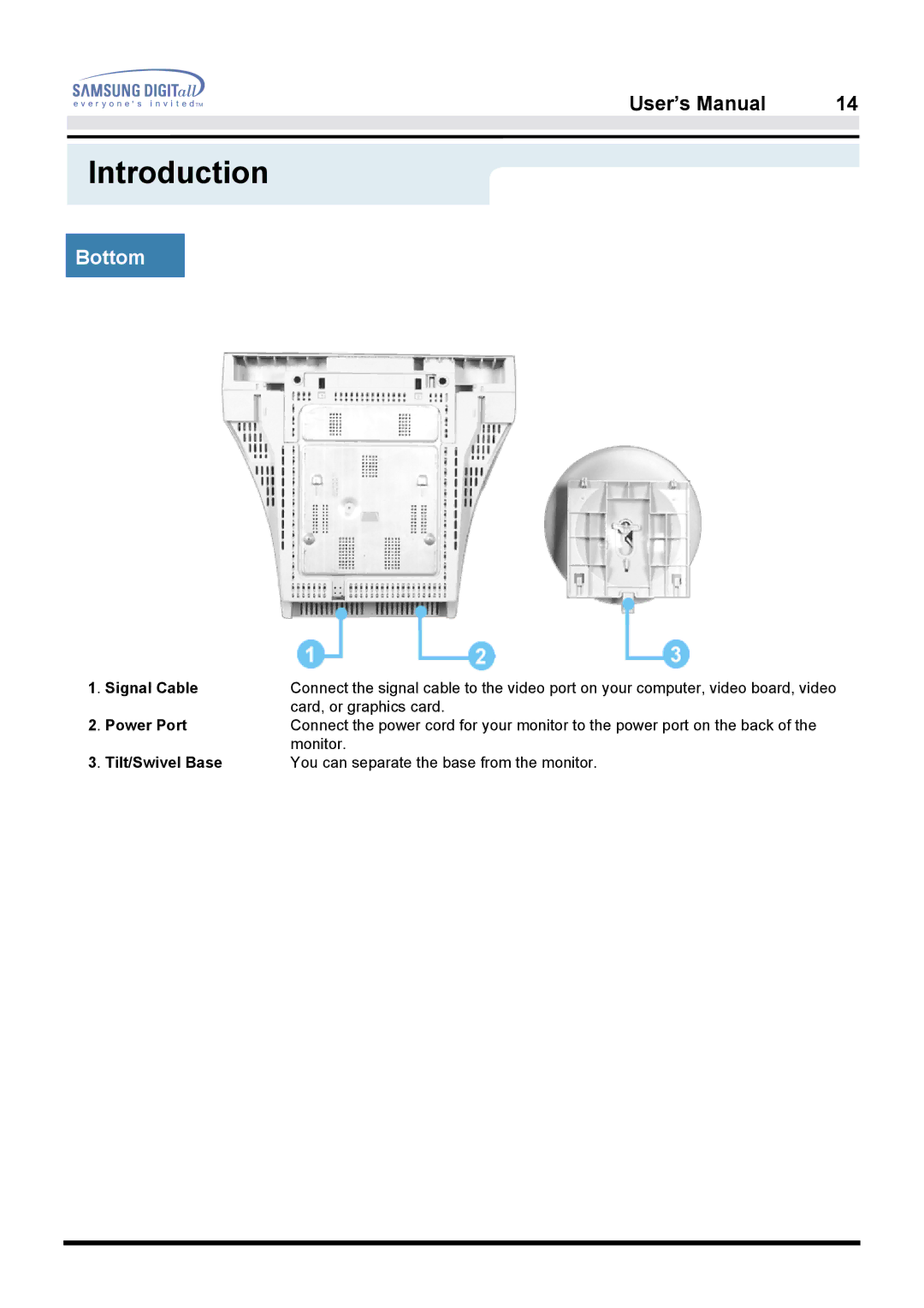 Samsung 950B manual Bottom, Tilt/Swivel Base 