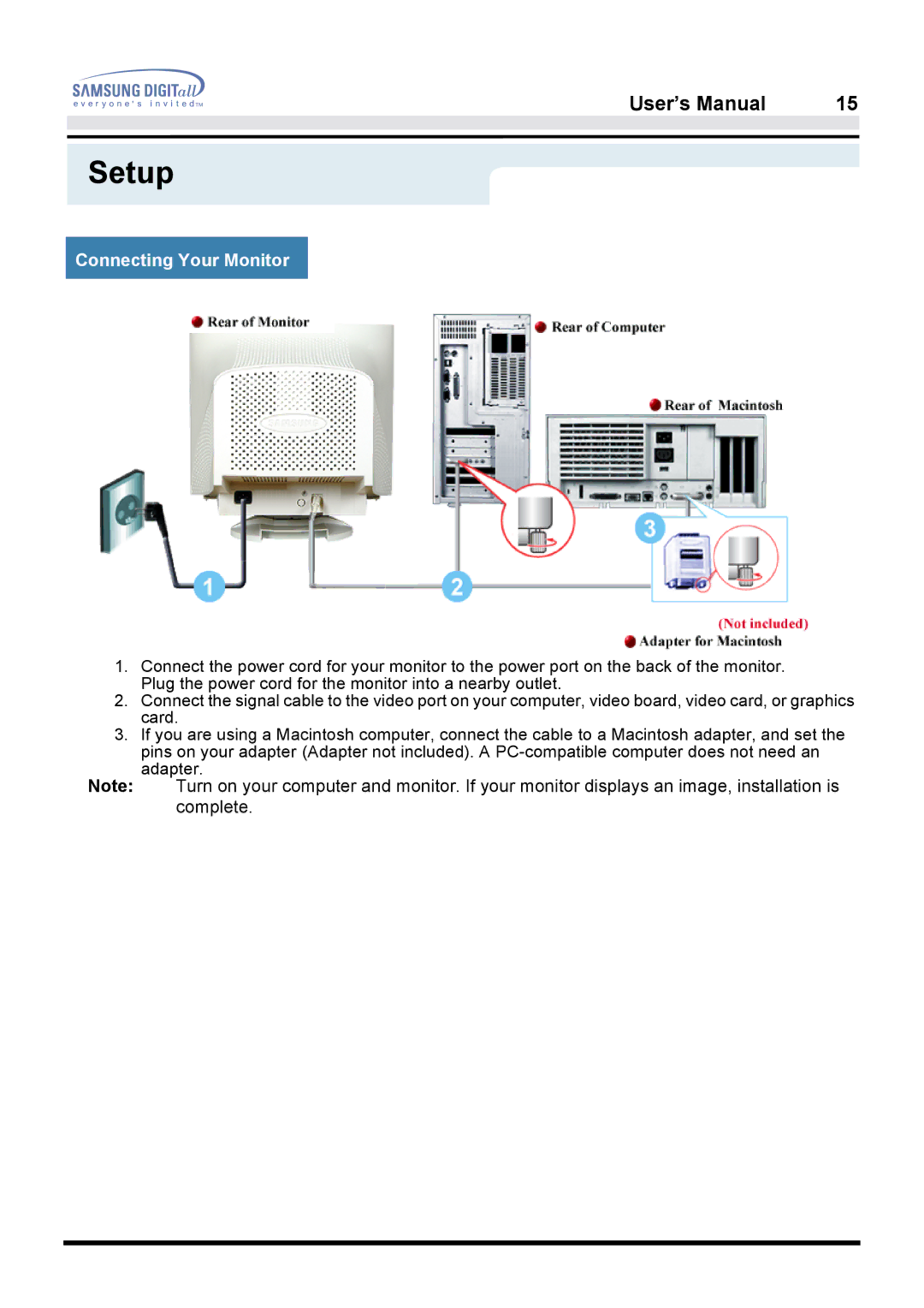 Samsung 950B manual Setup, Connecting Your Monitor 