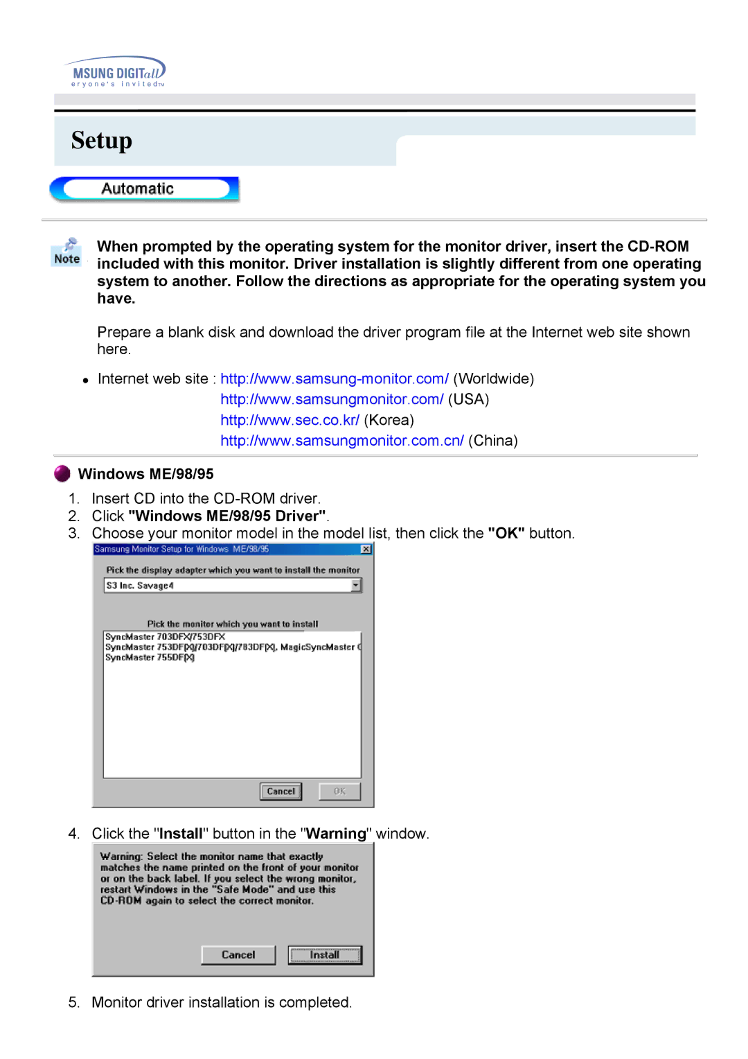 Samsung 950B manual Setup 