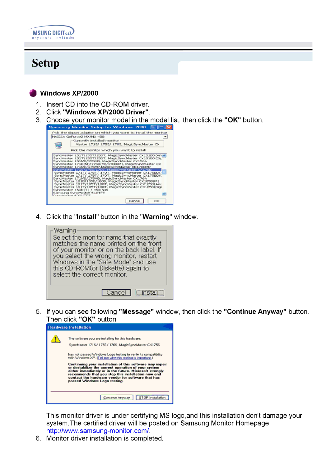 Samsung 950B manual Windows XP/2000 