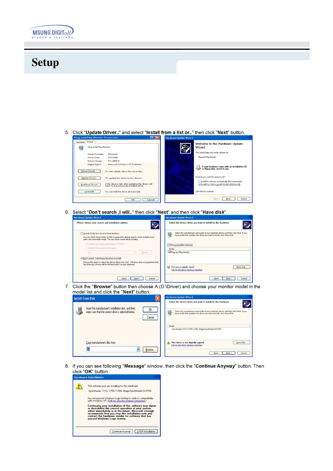 Samsung 950B manual Setup 