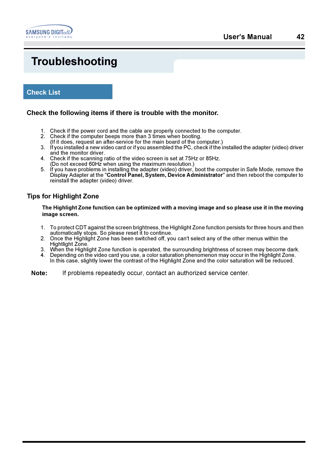 Samsung 950B manual Tips for Highlight Zone 